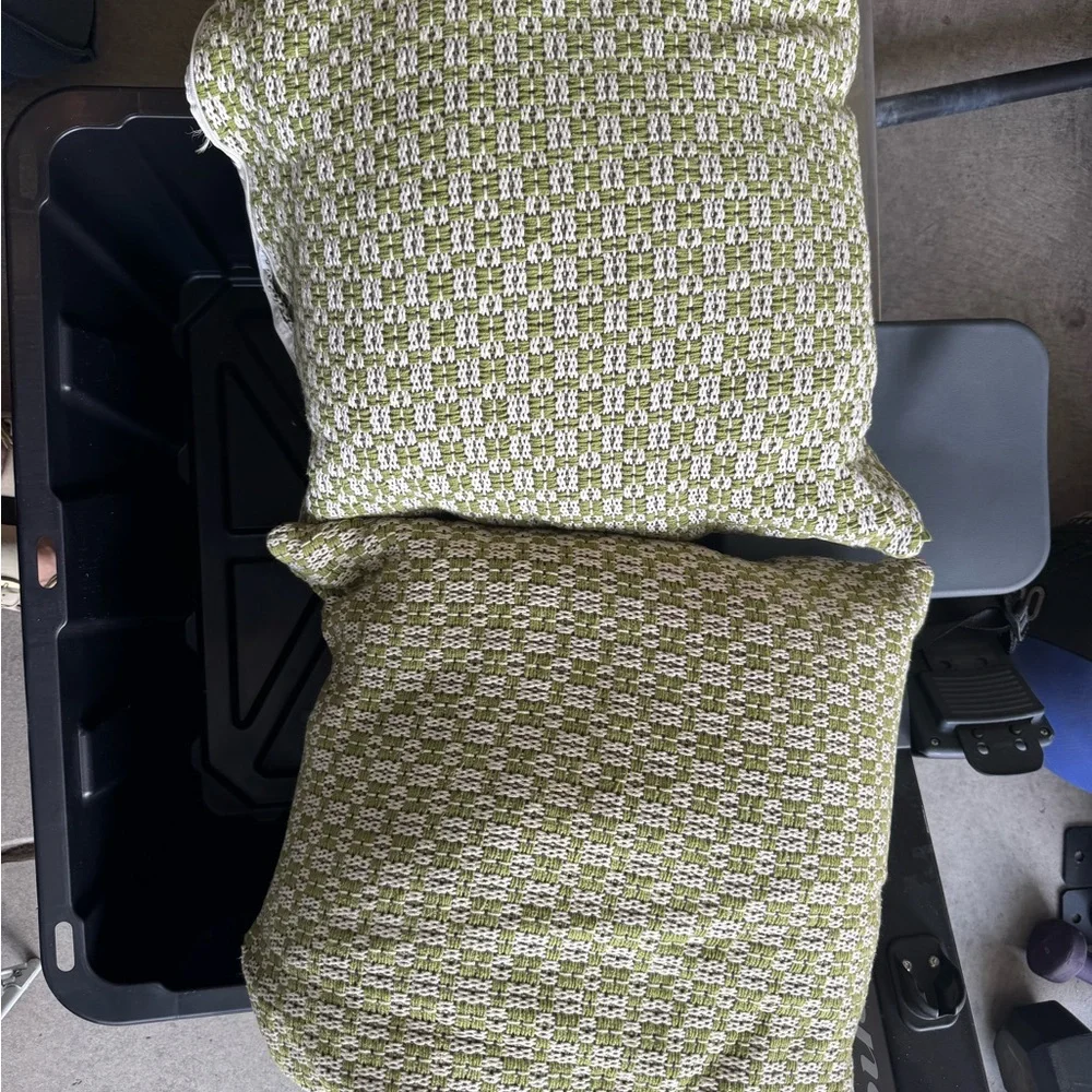 Crate&Barrel green and Cream Textured Pillow